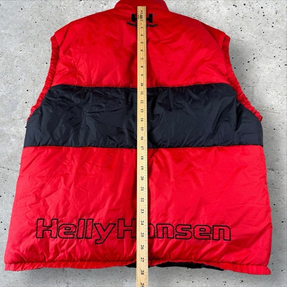 Vintage Helly Hansen Logo Down Puffer Vest Men's Large Red Spellout Ski - Picture 6 of 8
